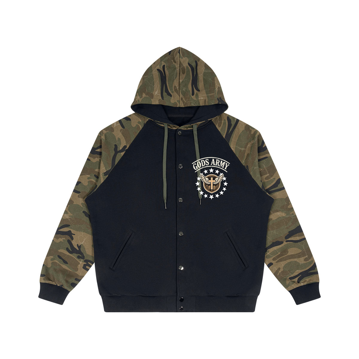"GODS ARMY" - Unisex Camo-Splice Raglan Zip Hoodie
