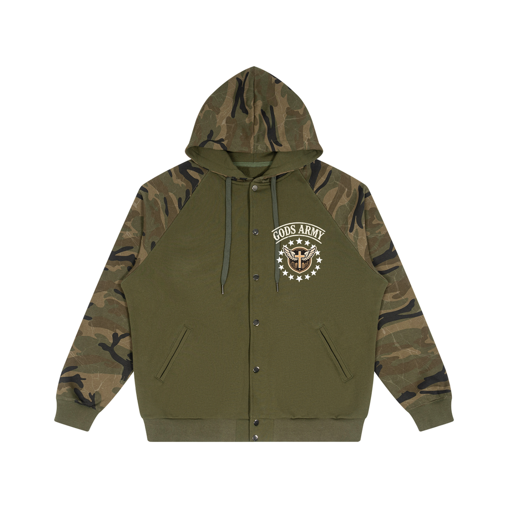 "GODS ARMY" - Unisex Camo-Splice Raglan Zip Hoodie