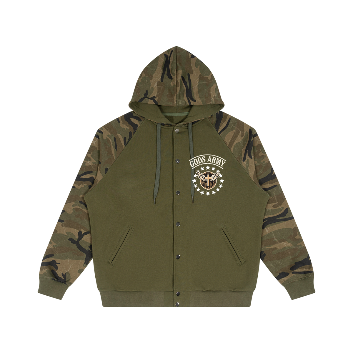 "GODS ARMY" - Unisex Camo-Splice Raglan Zip Hoodie