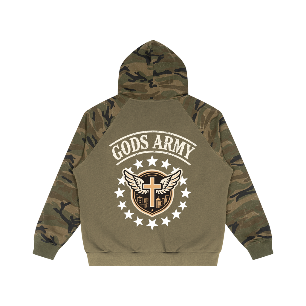 "GODS ARMY" - Unisex Camo-Splice Raglan Zip Hoodie