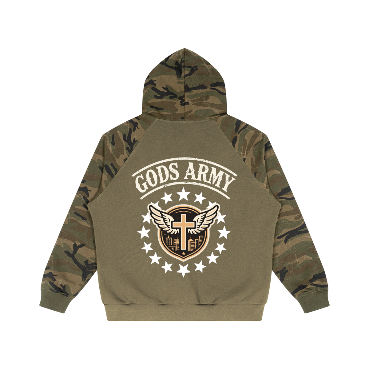 "GODS ARMY" - Unisex Camo-Splice Raglan Zip Hoodie