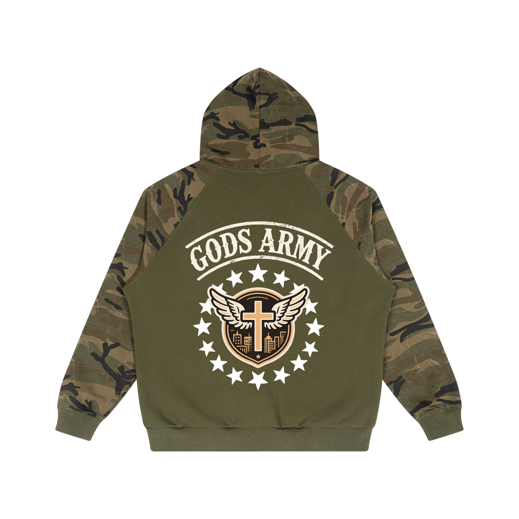 "GODS ARMY" - Unisex Camo-Splice Raglan Zip Hoodie
