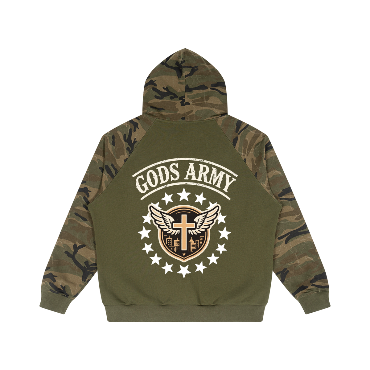 "GODS ARMY" - Unisex Camo-Splice Raglan Zip Hoodie