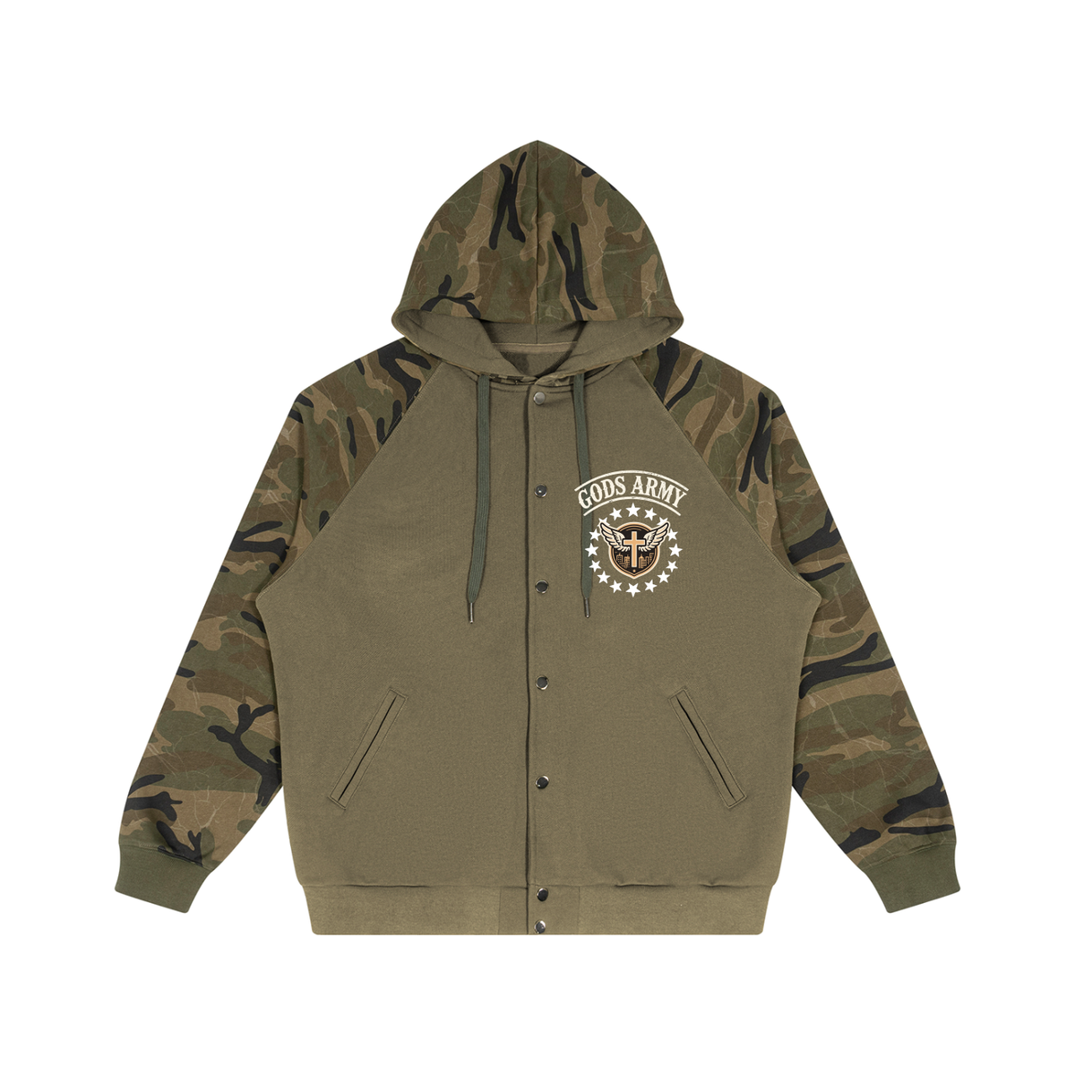 "GODS ARMY" - Unisex Camo-Splice Raglan Zip Hoodie