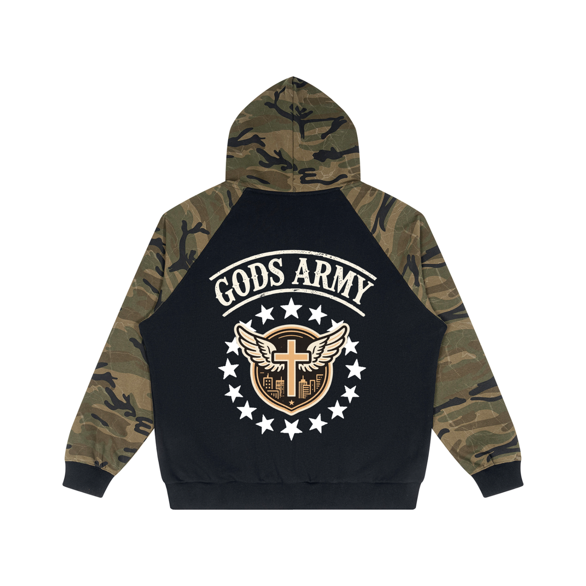 "GODS ARMY" - Unisex Camo-Splice Raglan Zip Hoodie