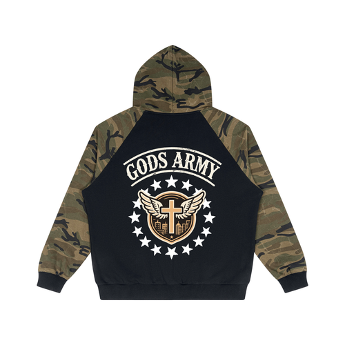 "GODS ARMY" - Unisex Camo-Splice Raglan Zip Hoodie