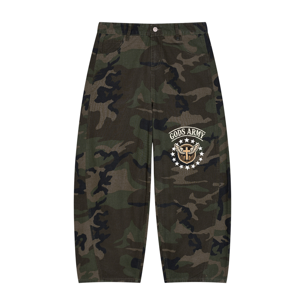 "GODS ARMY" - Men’s Camo Barrel Leg Cargo Pants