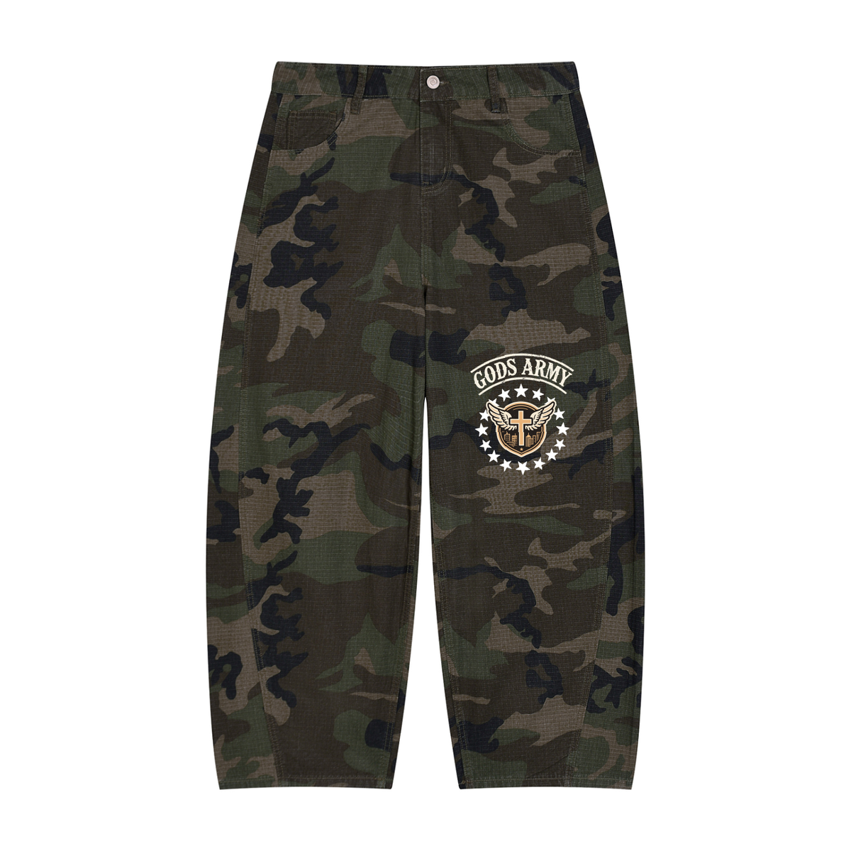 "GODS ARMY" - Men’s Camo Barrel Leg Cargo Pants